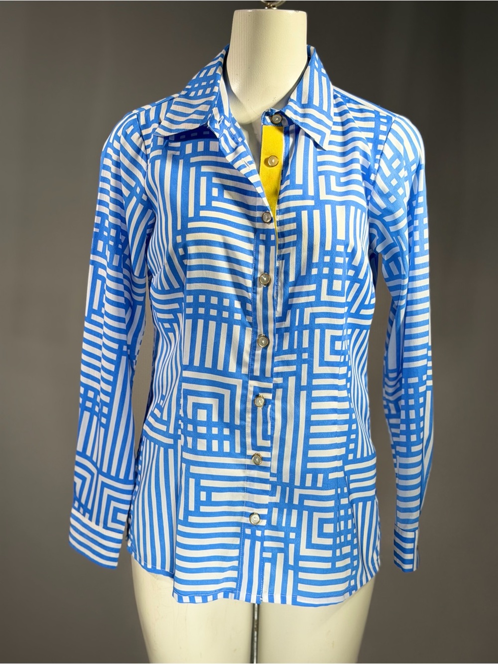 Bob Mackie Blue & White Geometric Button-Front Jacket (r7)